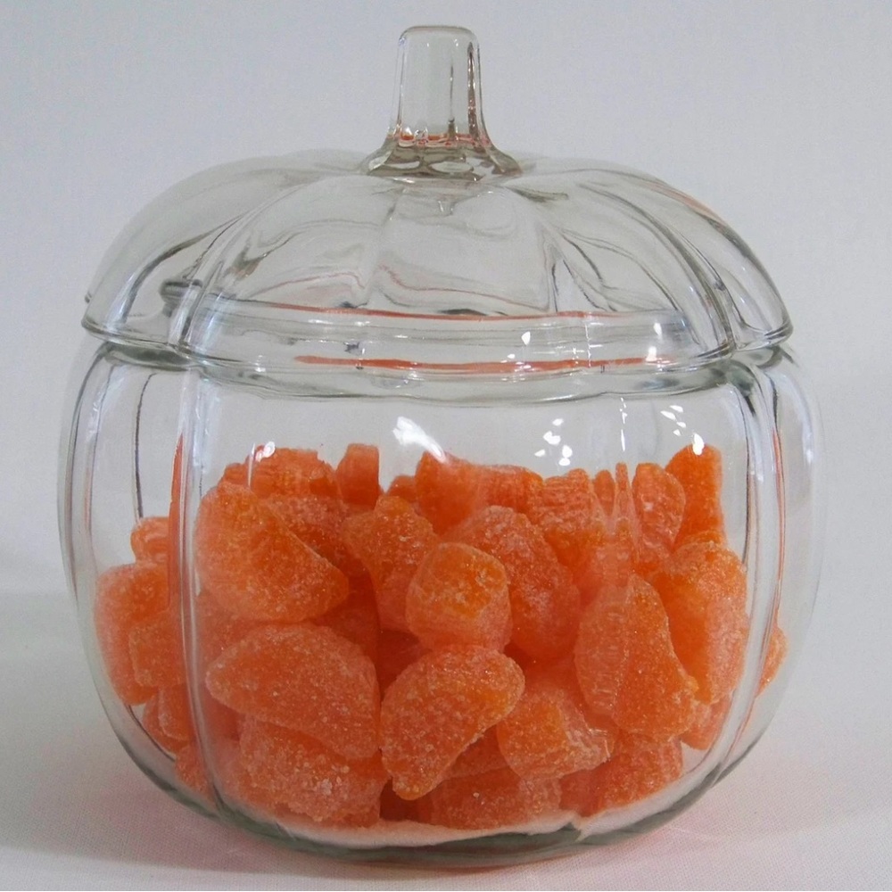 Vintage Anchor Hocking pumpkin clear glass jar with lid